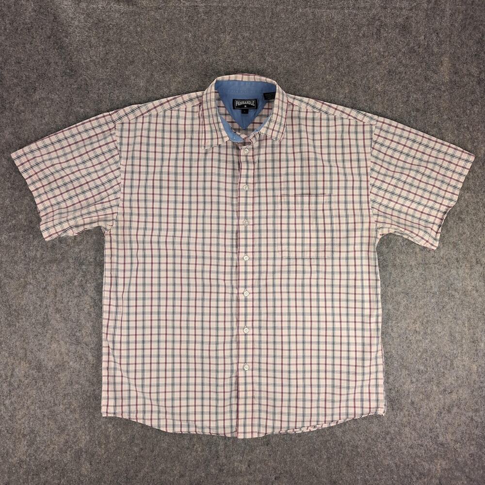 Panhandle Shirt Mens Large Pink Plaid Button Up Short Sleeve Cotton Casual